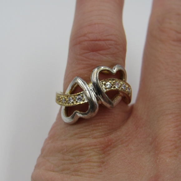 Vintage Size 6 Sterling CZ Diamond Heart Ring - Picture 4 of 8